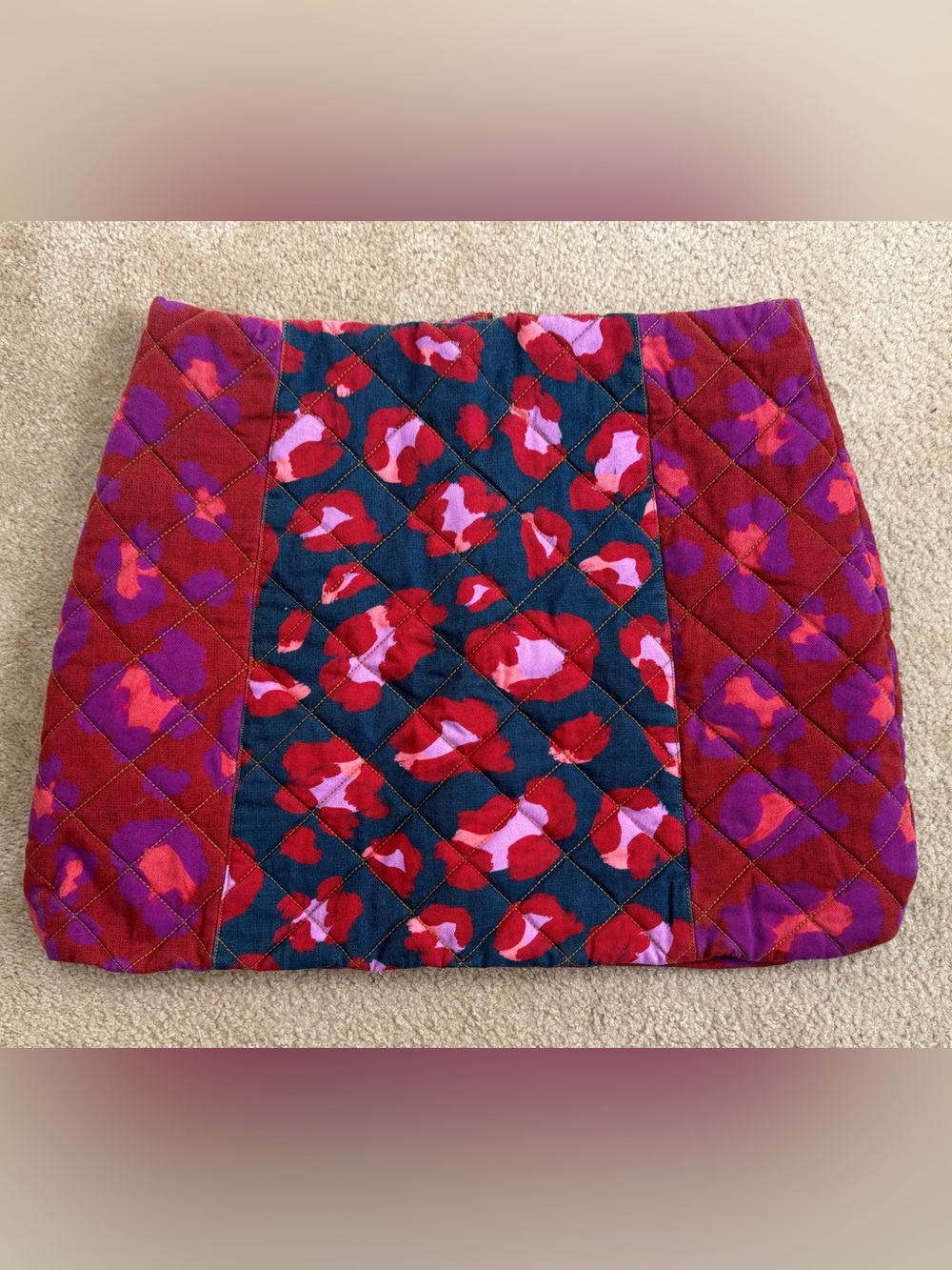 Farm Rio Sz XL Quilted Floral Patchwork Boho Mini Skirt in Red and Pink